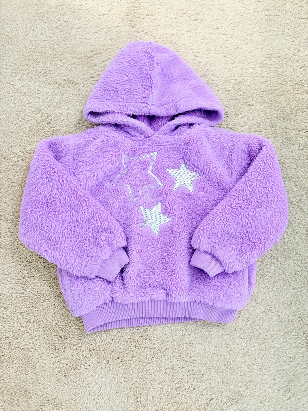 Betsey Johnson Girls Purple Sherpa Plush Sequin Star Hoodie Sweatshirt - 151